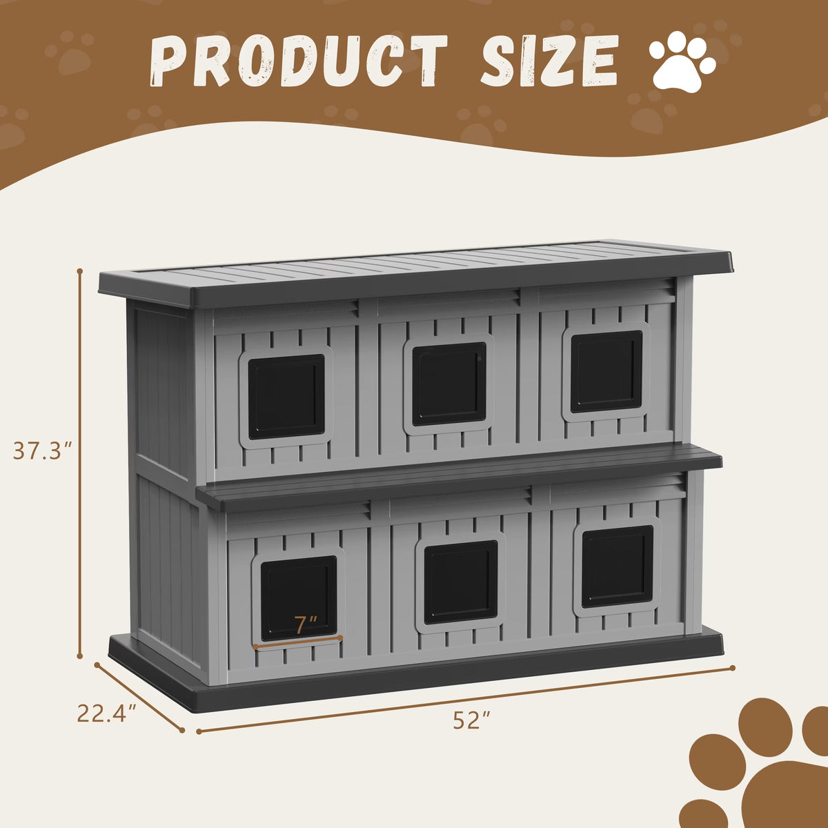 EasyUp Outdoor Cat House Large Double-Decker Cat Houses for Outdoor Cats with Adjustable Window Balcony Weatherproof UV Protection Cat Shelter for Several Feral Cats,Black&Grey