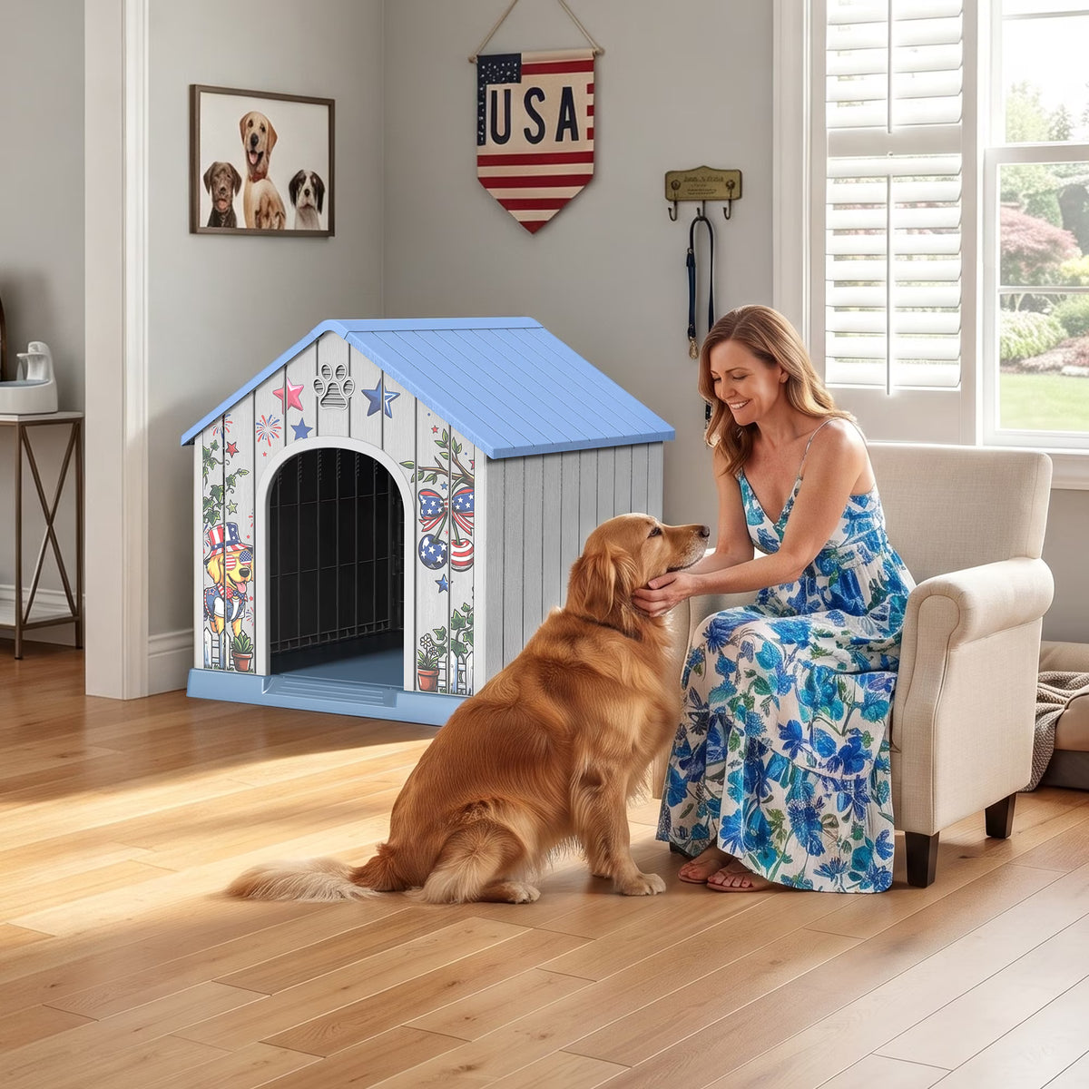 Easy Up  Durable Waterproof Resin Dog House for Small to Large Sized Dogs, Indoor Outdoor Doghouse with Elevated Floor