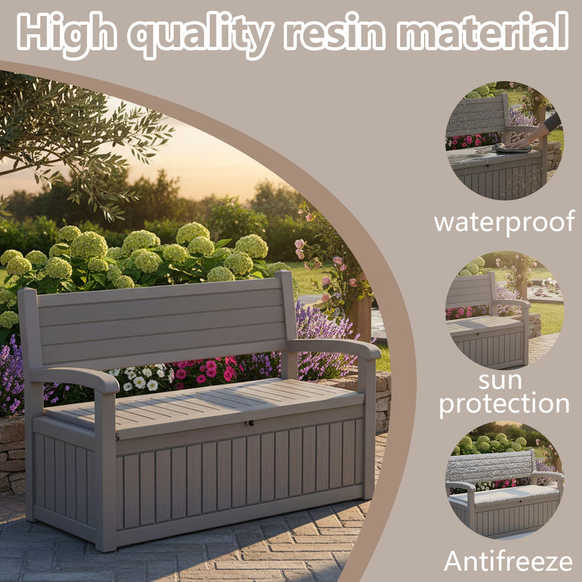 EASY UP 80 Gallon Storage Bench Deck Box Lockable for Patio Furniture, Garden Decor and Outdoor Seating for Cushions, Garden Tools and Pool Supplies (Black)