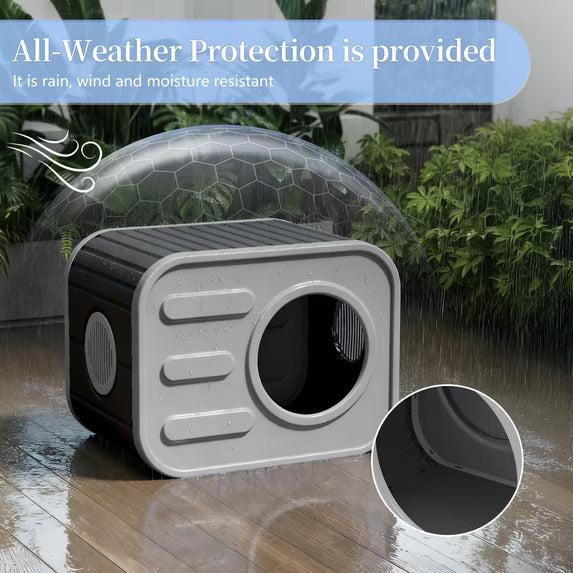 EasyUp Cat House for Indoor & Outdoor Cats, Resin Weatherproof Cat House with Camera-Shaped Design, Versatile for Home & Yard Use(Black&Grey)