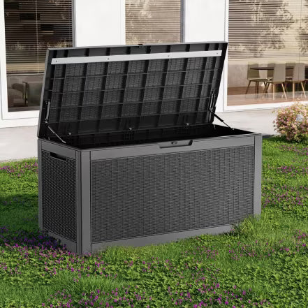 EASY UP 100 Gallon Resin Deck Box Waterproof Outdoor Storage Box for Patio Furniture Pool Accessories Indoor Storage for Cushion Garden Tools (100 Gallon, Black)