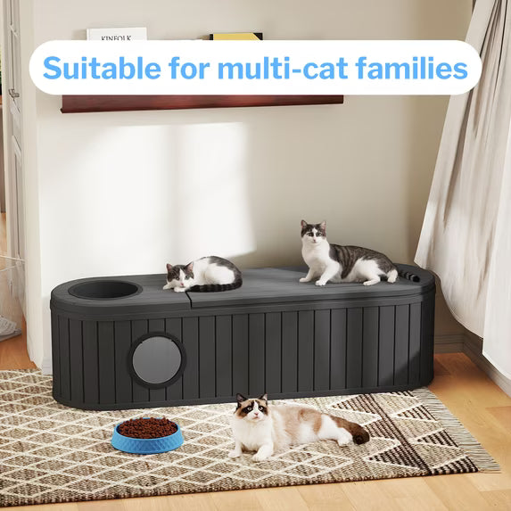 EasyUp Resin Litter Box Enclosure, Waterproof UV-Resistant PP Hidden Pet Furniture, Space-Saving Indoor House, Black