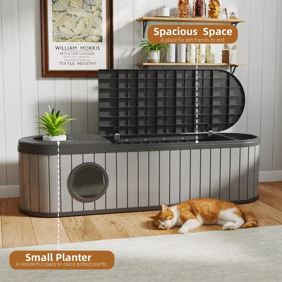 EasyUp Cat Litter Box Enclosure Resin Hidden Litter Box Furniture with Odor Control Vented Space-Saving Design Litter Box Enclosure for Indoor Outdoor Use(Black&Grey,63.11"*17.8"*17.13")