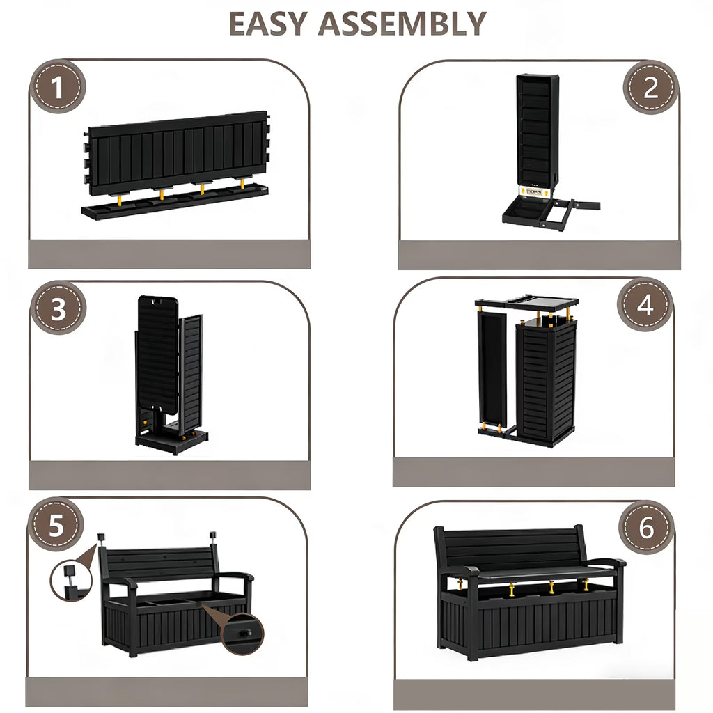 EASY UP 80 Gallon Storage Bench Deck Box Lockable for Patio Furniture, Garden Decor and Outdoor Seating for Cushions, Garden Tools and Pool Supplies (Black)