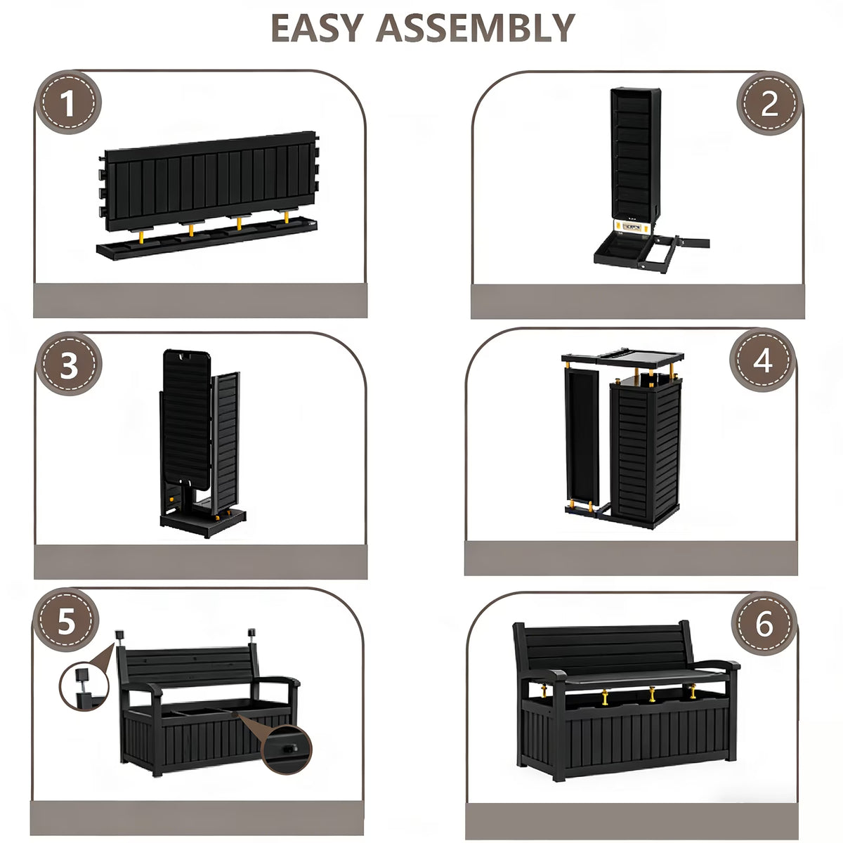 EASY UP 80 Gallon Storage Bench Deck Box Lockable for Patio Furniture, Garden Decor and Outdoor Seating for Cushions, Garden Tools and Pool Supplies (Black)