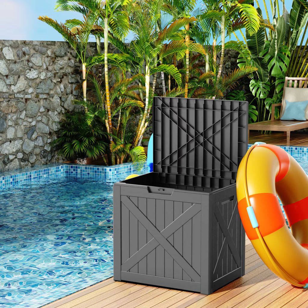 EasyUp 32 Gallon Resin Deck Box, Lockable Patio Outdoor Storage Box for Furniture, Garden Tools and Tools Storage, Waterproof Outside Storage Boxes