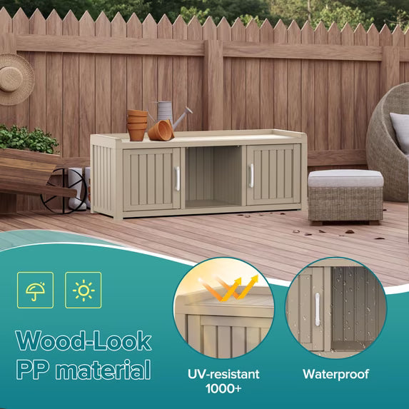 Shoe Cabinet Waterproof UV-Resistant,Storage Bench Indoor Outdoor with Adjustable Shelves,for Entryway Bedroom,Hallway,Living Room(2 Door,Gray)