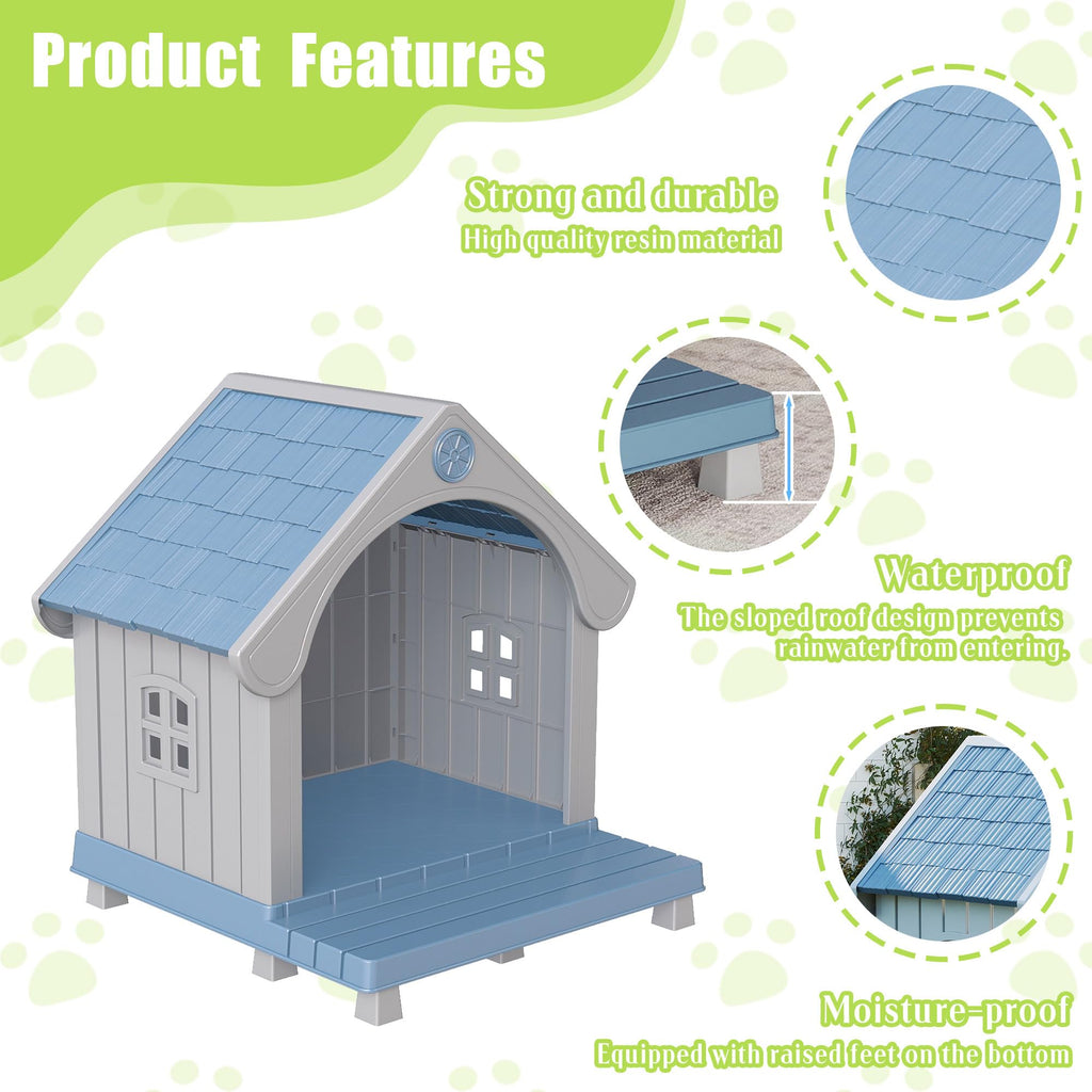 EasyUp Resin Pet House, Weatherproof Kennel with Elevated Extended Floor, Elegant Sturdy Shelter for Large Pets Indoor & Outdoor Use