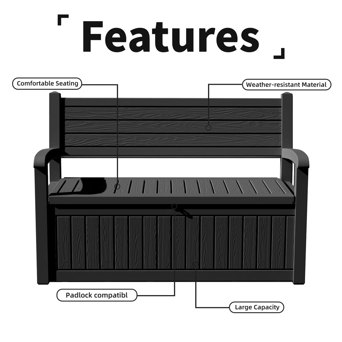 EasyUp 80 Gallon Storage bench Lockable Waterproof Deck Box - Outdoor Storage Box for Patio,Garden and Porch,Tools and Cushions（Black）