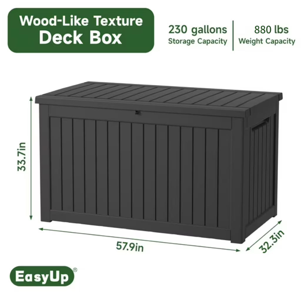 EasyUp 230 Gallon Resin Deck Box, Lockable Patio Outdoor Storage Box for Furniture, Garden Tools and Tools Storage, Waterproof Outside Storage Boxes