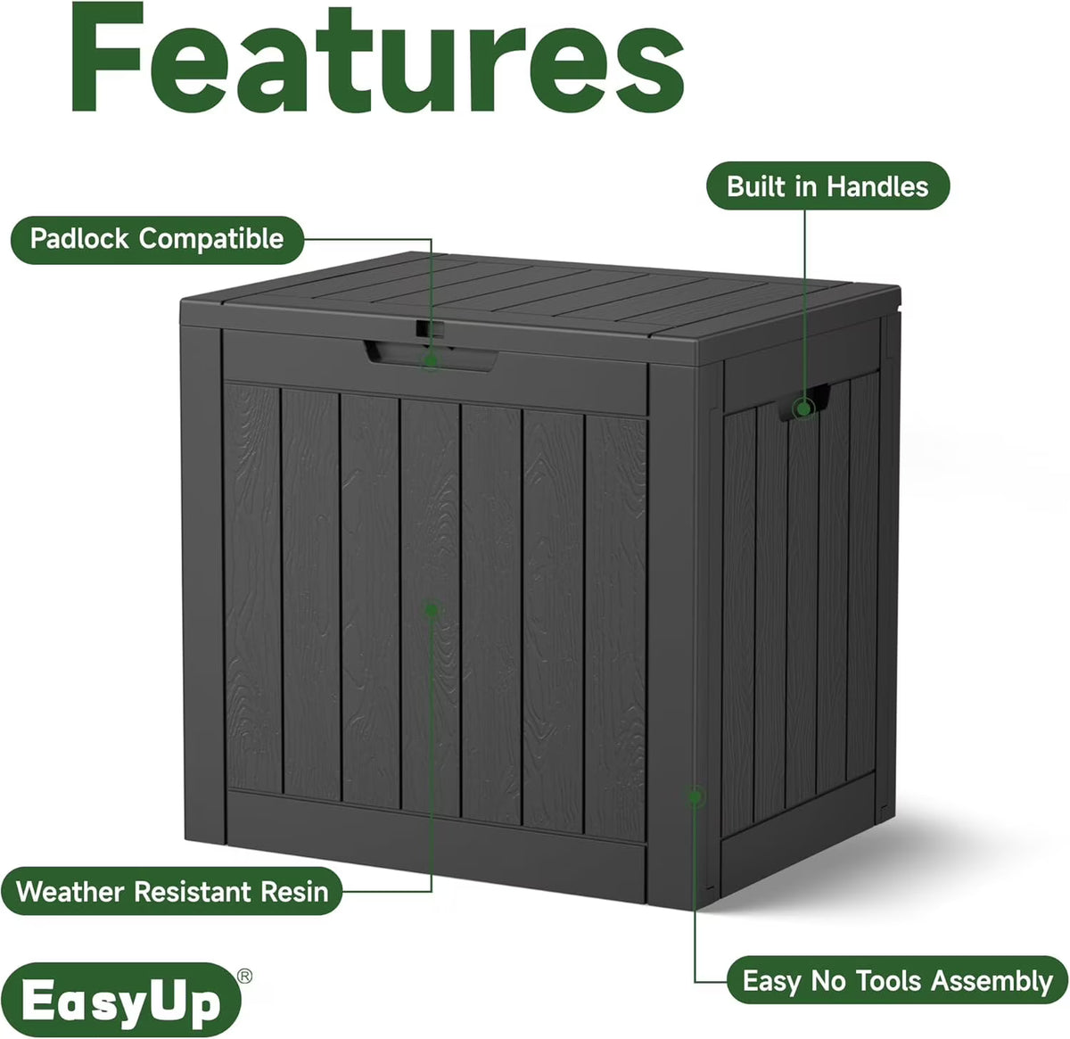 EASY UP 30gallon outdoor resin deck box, weather-resistant and lockable, suitable for storing tools, clothing, and packages; ideal for garages, gardens, and bedrooms (black).