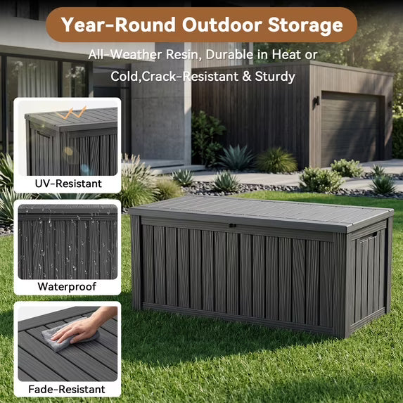 EASY UP 120gallon outdoor resin storage deck box, weather-resistant and lockable, suitable for storing tools, clothing, and packages; ideal for garages, gardens, and bedrooms (black).
