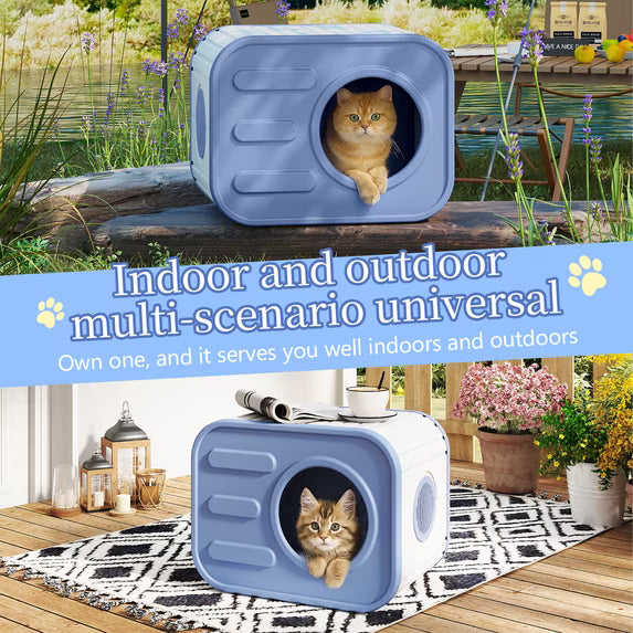 EasyUp Cat House for Indoor & Outdoor Cats, Resin Weatherproof Cat House with Camera-Shaped Design, Versatile for Home & Yard Use(Blue&Grey)
