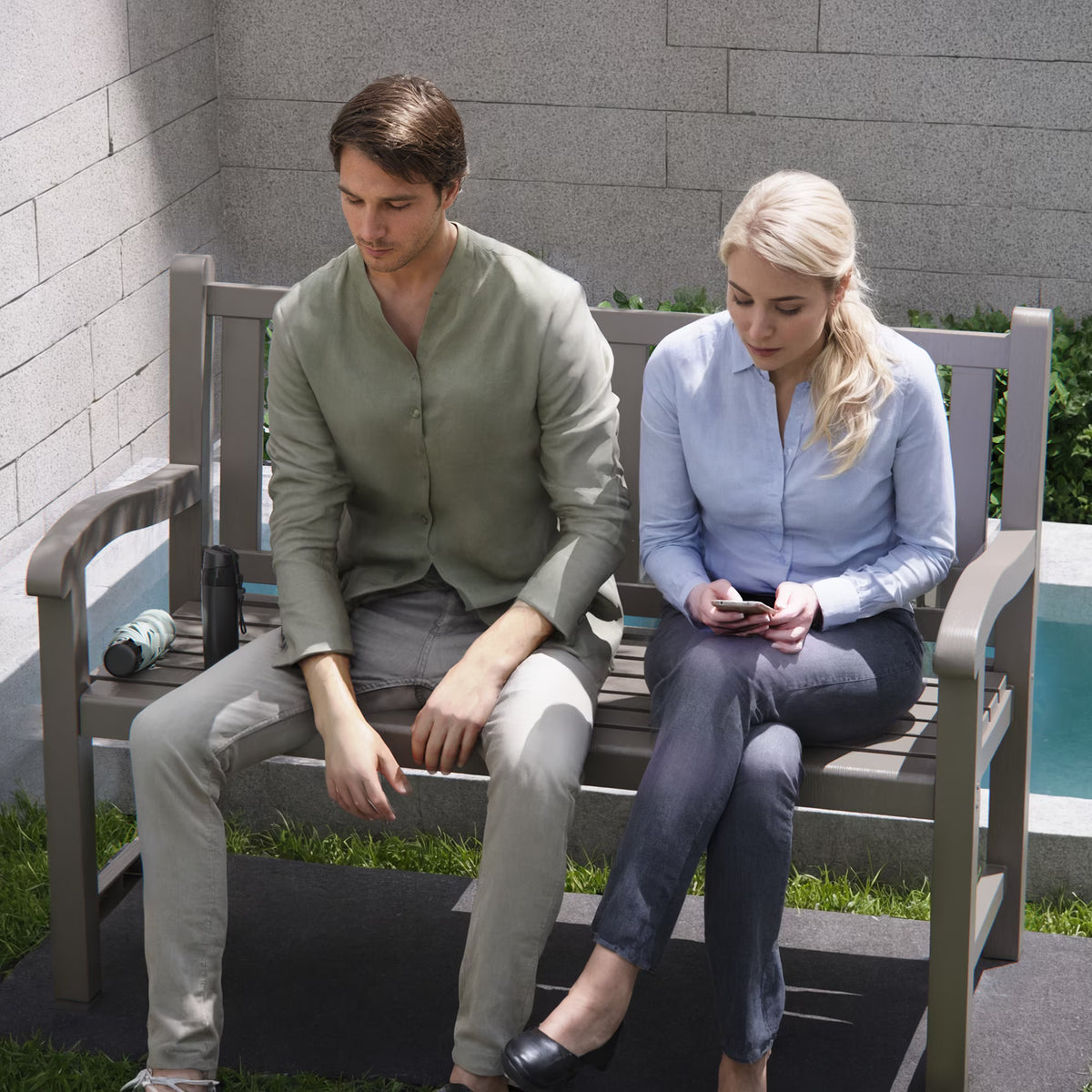 EasyUp Outdoor Bench, Waterproof & Weatherproof Garden Bench with Ergonomic Design, 2-Person Resin Bench for Porch, Deck, Patio, Outdoor, Garden & Park(Grey)