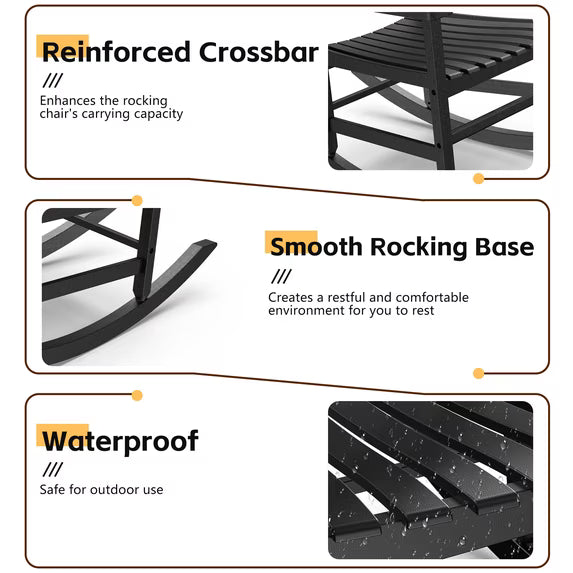 EasyUp Patio Rocking Chair Outdoor,Set of 1,Weather Resistant Poly Resin Oversized Porch Rocker,High Back Smooth Design,350lb Weight Capacity,Indoor Outdoor Use