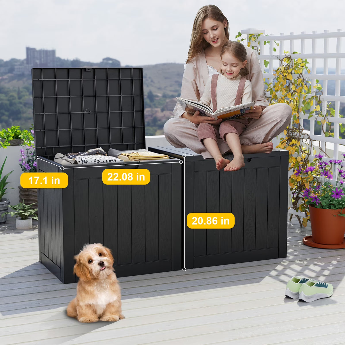 EasyUp 30 Gallon Resin Deck Box, Lockable Patio Outdoor Storage Box for Furniture, Garden Tools and Tools Storage, Waterproof Outside Storage Boxes(Black)
