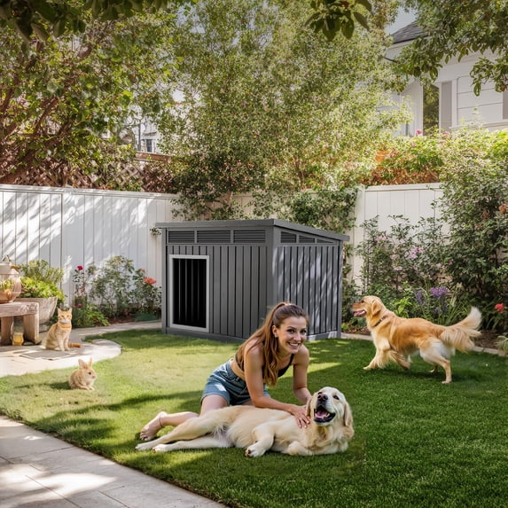 EasyUp Dog House for Both Indoor and Outdoor with Weatherproof Roof Removable Floors for Medium to Large Dogs Interior Space (Black, Medium(32.2 * 25.12 * 24.13''))