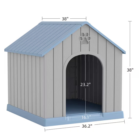 EasyUp Resin Waterproof Dog House, Ventilated Kennel with Elevated Floor, Indoor Outdoor Pet Shelter, Easy Assembly, (Blue, 38.62*36.26*38.07 Inches)