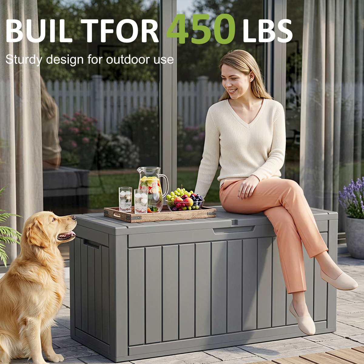 Easy Up 90 Gallon Outdoor Deck Box with Lockable Lid, Waterproof Outdoor Storage Container for Patio, Garden & Backyard, Grey