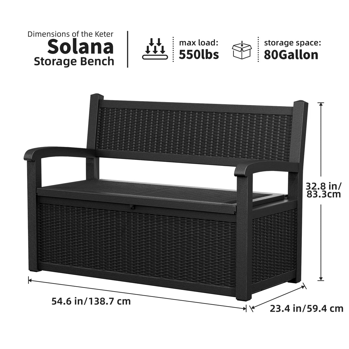 EasyUp 80 Gallon Storage Bench Deck Box Waterproof Lockable,Outdoor Storage Furniture for Patio,Garden and Porch,Tools and Cushions（Black）