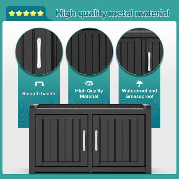 EasyUp Waterproof UV-Resistant Shoe Cabinet, Double Door Storage Bench with Adjustable Shelves, Indoor Outdoor Furniture for Entryway, Bedroom, Hallway, Living Room, Black