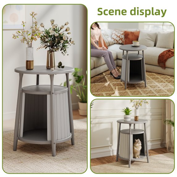 EasyUp Cat house Enclosure Resin Vented Hidden Litter Box Versatile Round Side End Table Odor Control Double Layered Design Easy to Clean for Indoor Use(Grey,17.72''L×17.72''W×23.54''H)