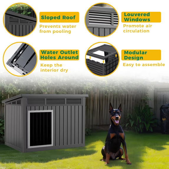 EasyUp Dog House for Both Indoor and Outdoor with Weatherproof Roof Removable Floors for Medium to Large Dogs Interior Space (Black, Medium(32.2 * 25.12 * 24.13''))