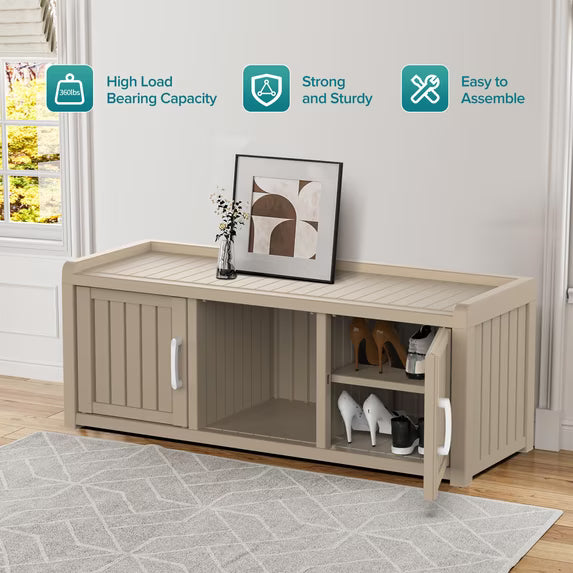 Shoe Cabinet Waterproof UV-Resistant,Storage Bench Indoor Outdoor with Adjustable Shelves,for Entryway Bedroom,Hallway,Living Room(2 Door,Gray)