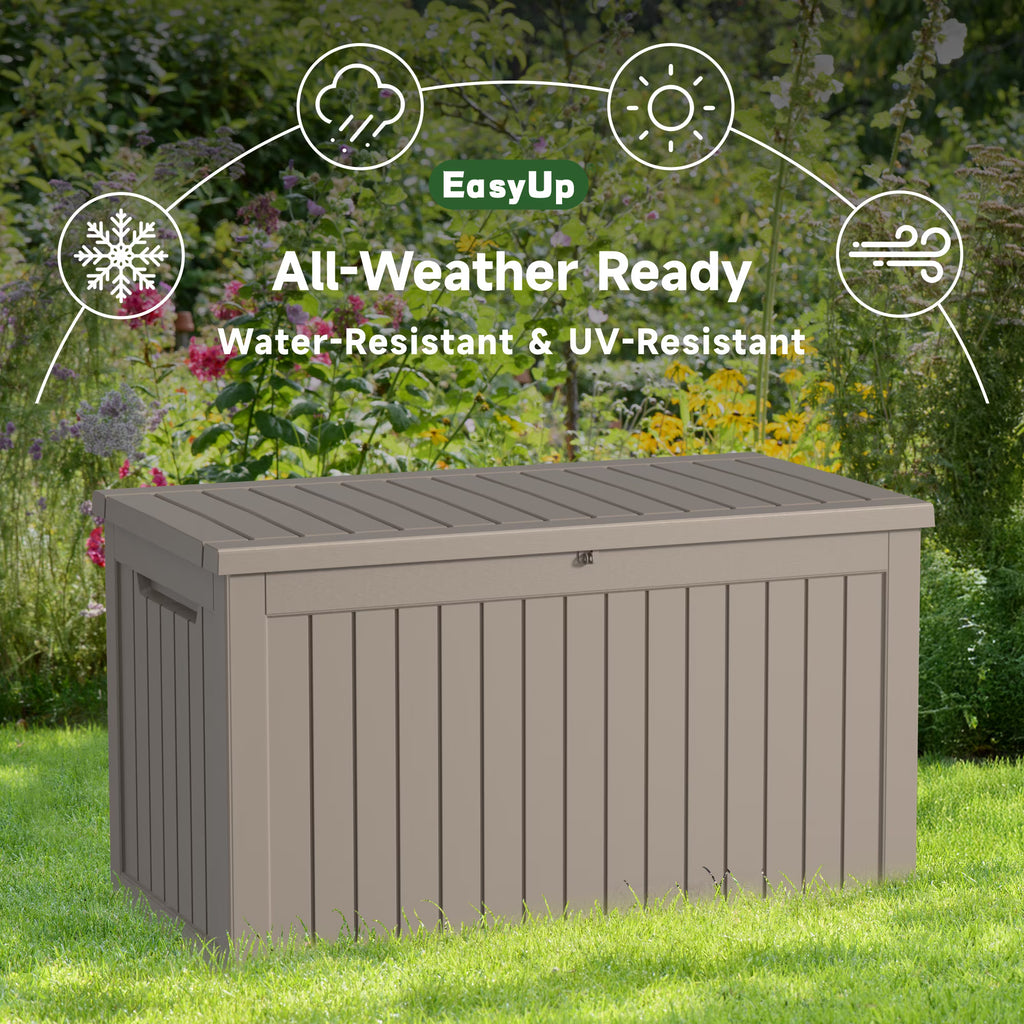 EasyUp 230 Gallon Resin Deck Box, Lockable Patio Outdoor Storage Box for Furniture, Garden Tools and Tools Storage, Waterproof Outside Storage Boxes