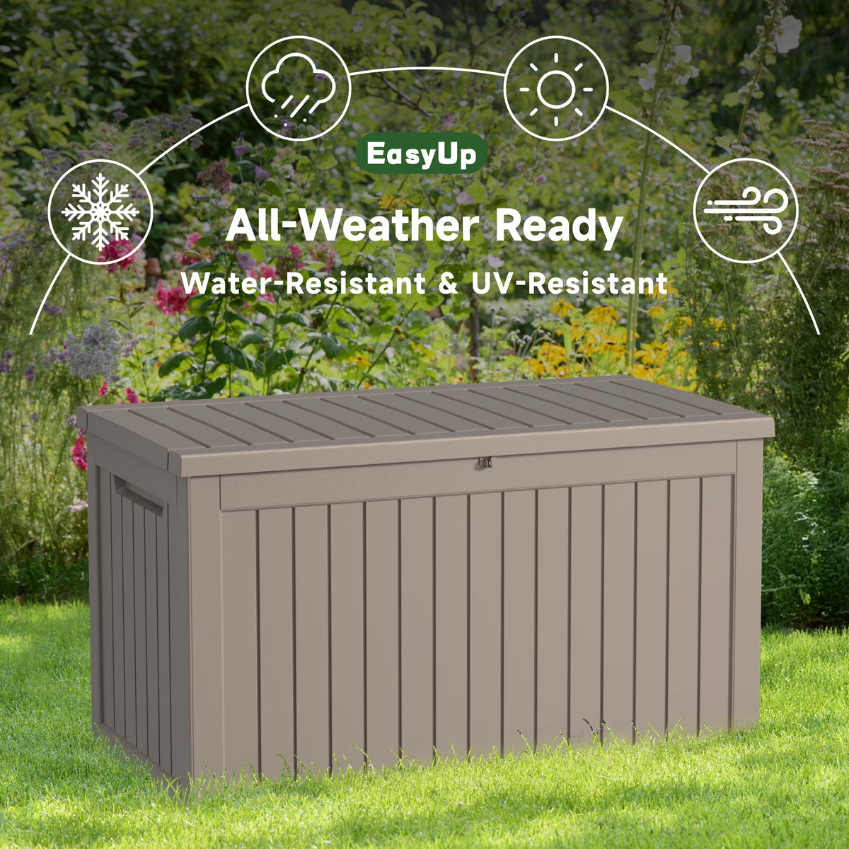 EasyUp 230 Gallon Resin Deck Box, Lockable Patio Outdoor Storage Box for Furniture, Garden Tools and Tools Storage, Waterproof Outside Storage Boxes