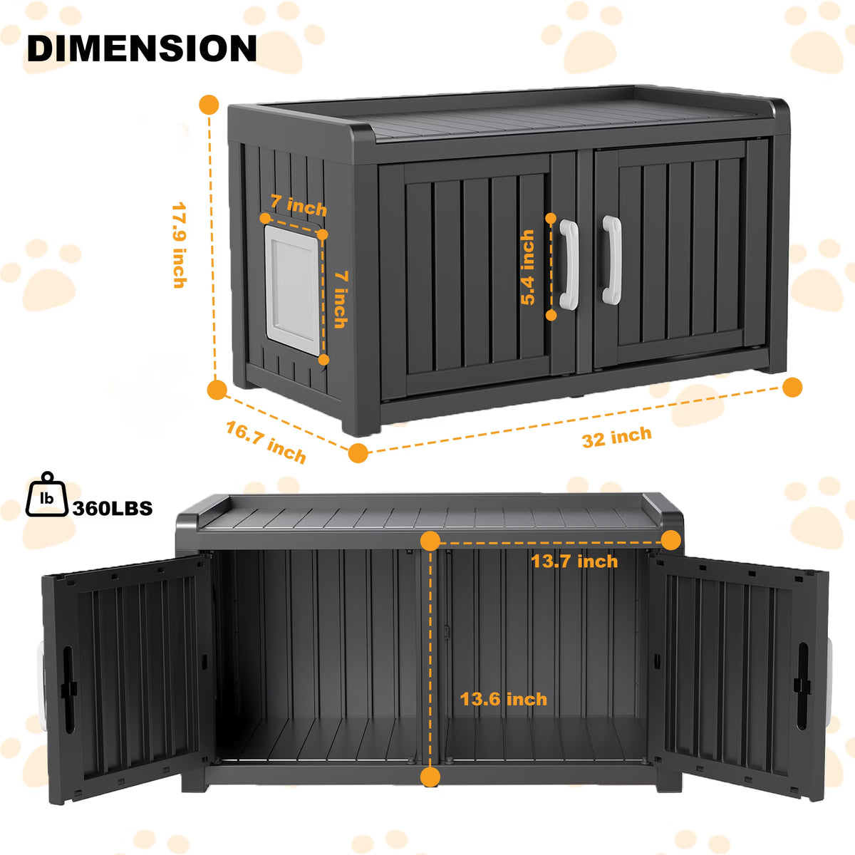 EasyUp Resin Hidden Cat Litter Box Enclosure, Dual-Door Weatherproof Indoor Furniture for Corners & Small Spaces, Black