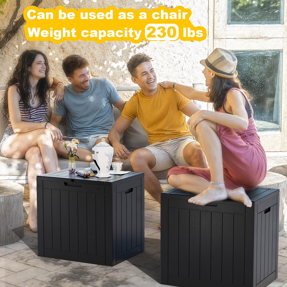 EasyUp 30 Gallon Resin Deck Box, Lockable Patio Outdoor Storage Box for Furniture, Garden Tools and Tools Storage, Waterproof Outside Storage Boxes(Black)