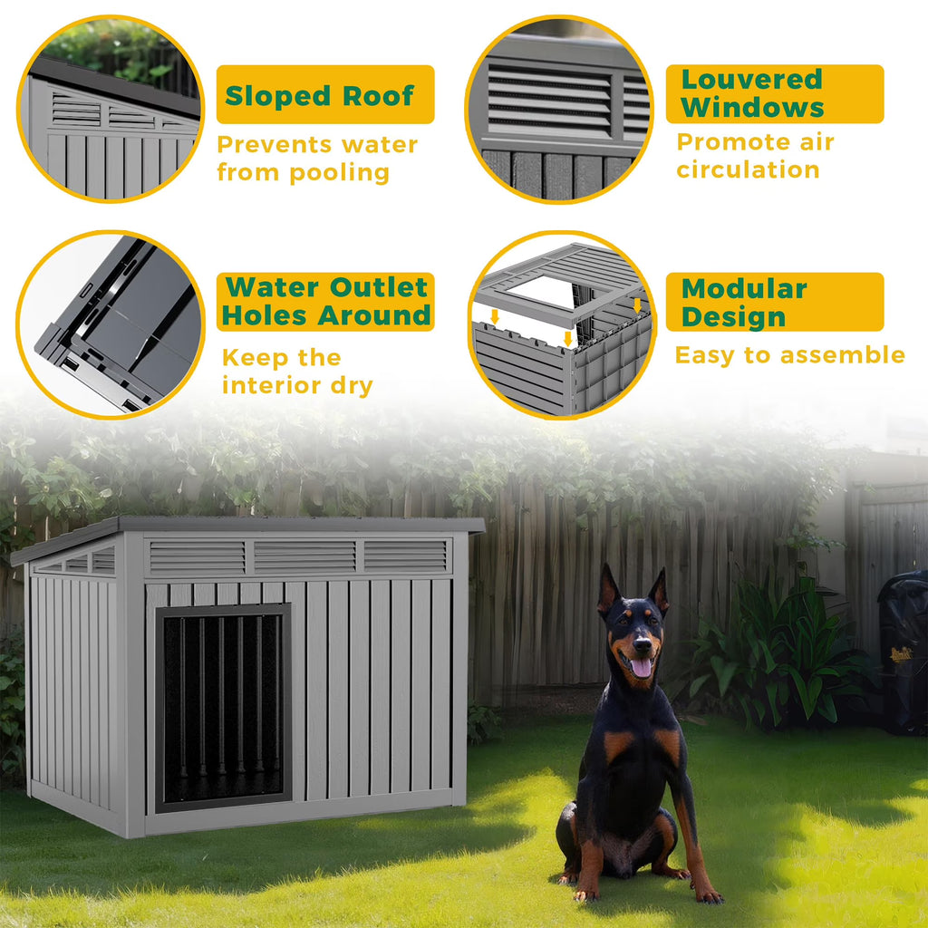 Dog House for Both Indoor and Outdoor with Weatherproof Roof Removable Floors for Medium to Large Dogs Interior Space (Gray, Medium(32.2 * 25.12 * 24.13''))