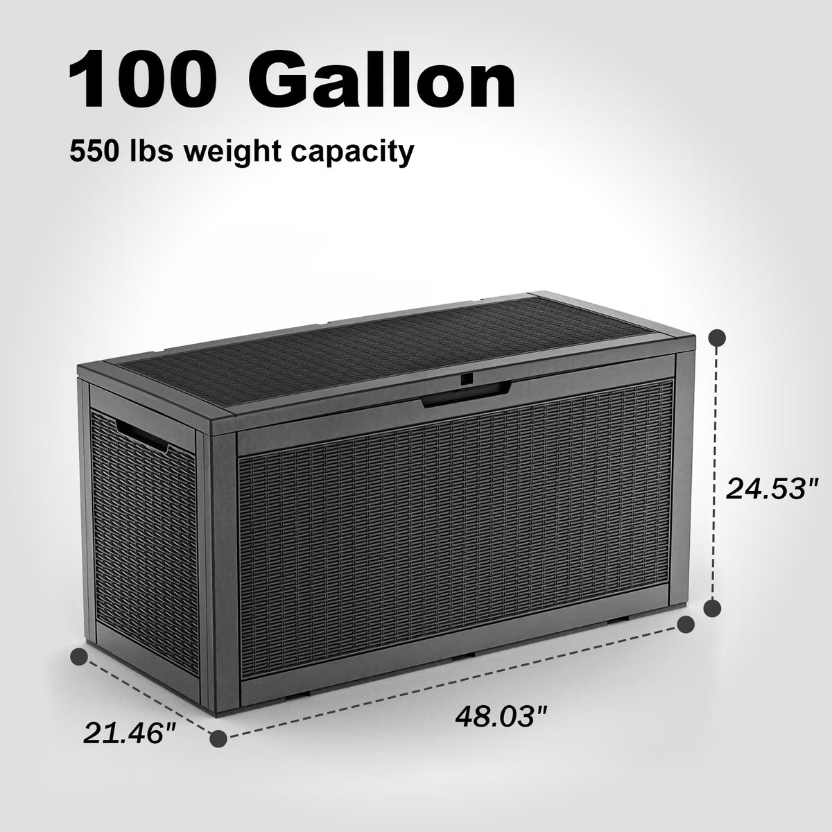 EASY UP 100 Gallon Resin Deck Box Waterproof Outdoor Storage Box for Patio Furniture Pool Accessories Indoor Storage for Cushion Garden Tools (100 Gallon, Black)
