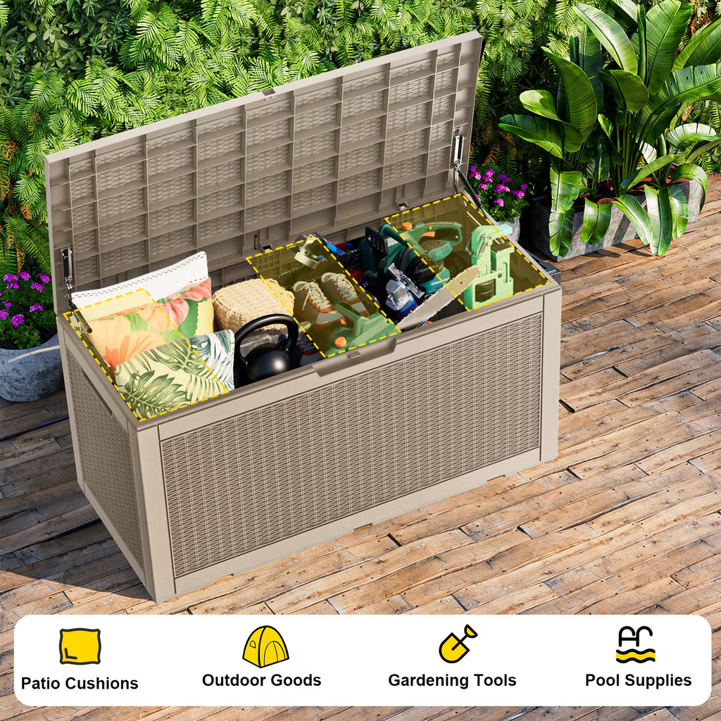EASY UP 100 Gallon Resin Deck Box Waterproof Outdoor Storage Box for Patio Furniture Pool Accessories Indoor Storage for Cushion Garden Tools (100 Gallon, GRAY)