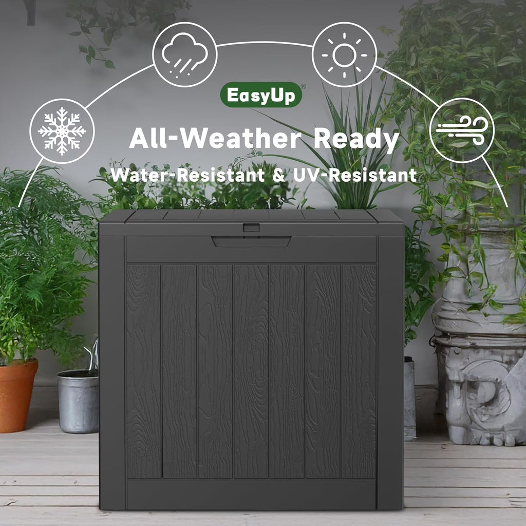 EASY UP 30gallon outdoor resin deck box, weather-resistant and lockable, suitable for storing tools, clothing, and packages; ideal for garages, gardens, and bedrooms (black).