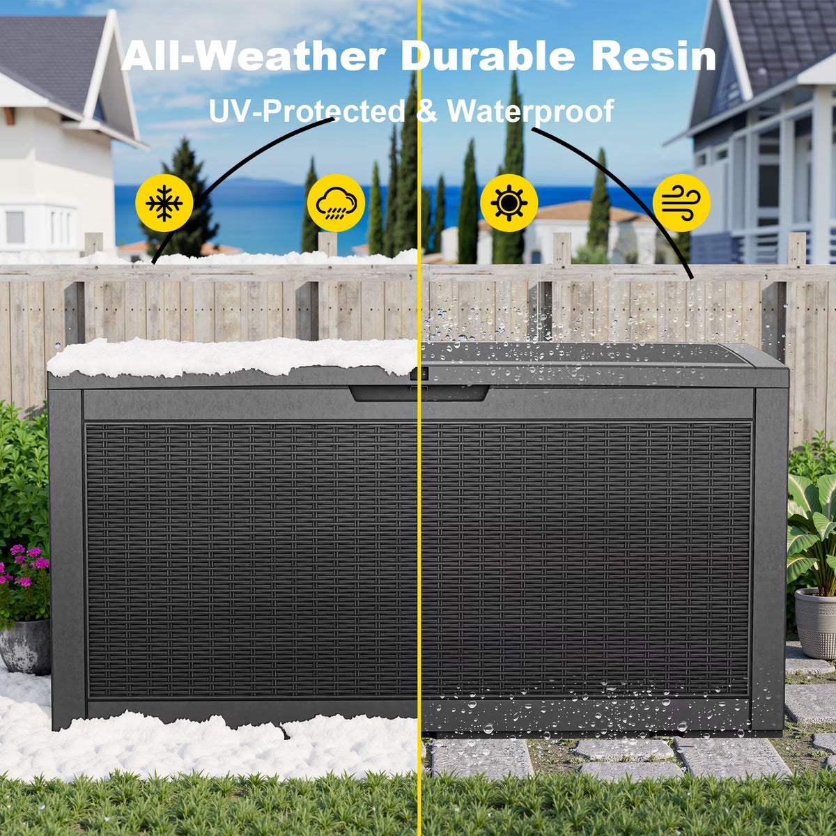 EasyUp 100 Gallon Outdoor Resin Deck Storage Box, Lockable Waterproof & UV-Resistant Patio Storage Organizer for Patio Furniture, Garden Tools & Outdoor Cushions