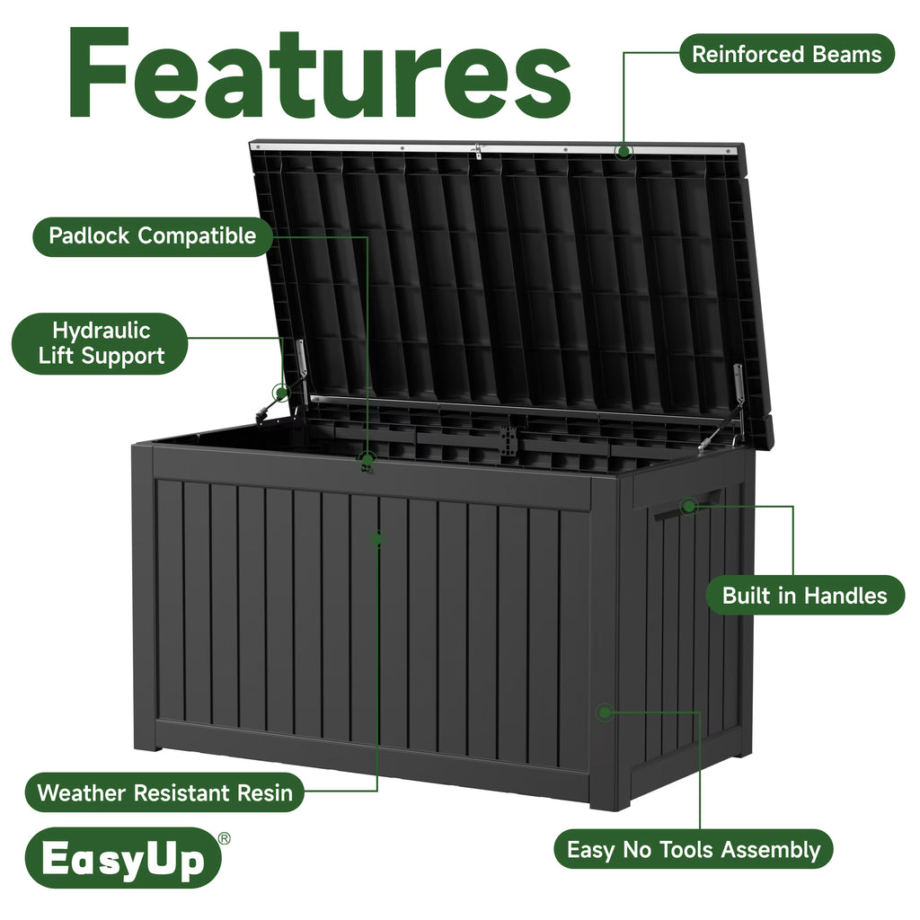 EasyUp 230 Gallon Resin Deck Box, Lockable Patio Outdoor Storage Box for Furniture, Garden Tools and Tools Storage, Waterproof Outside Storage Boxes