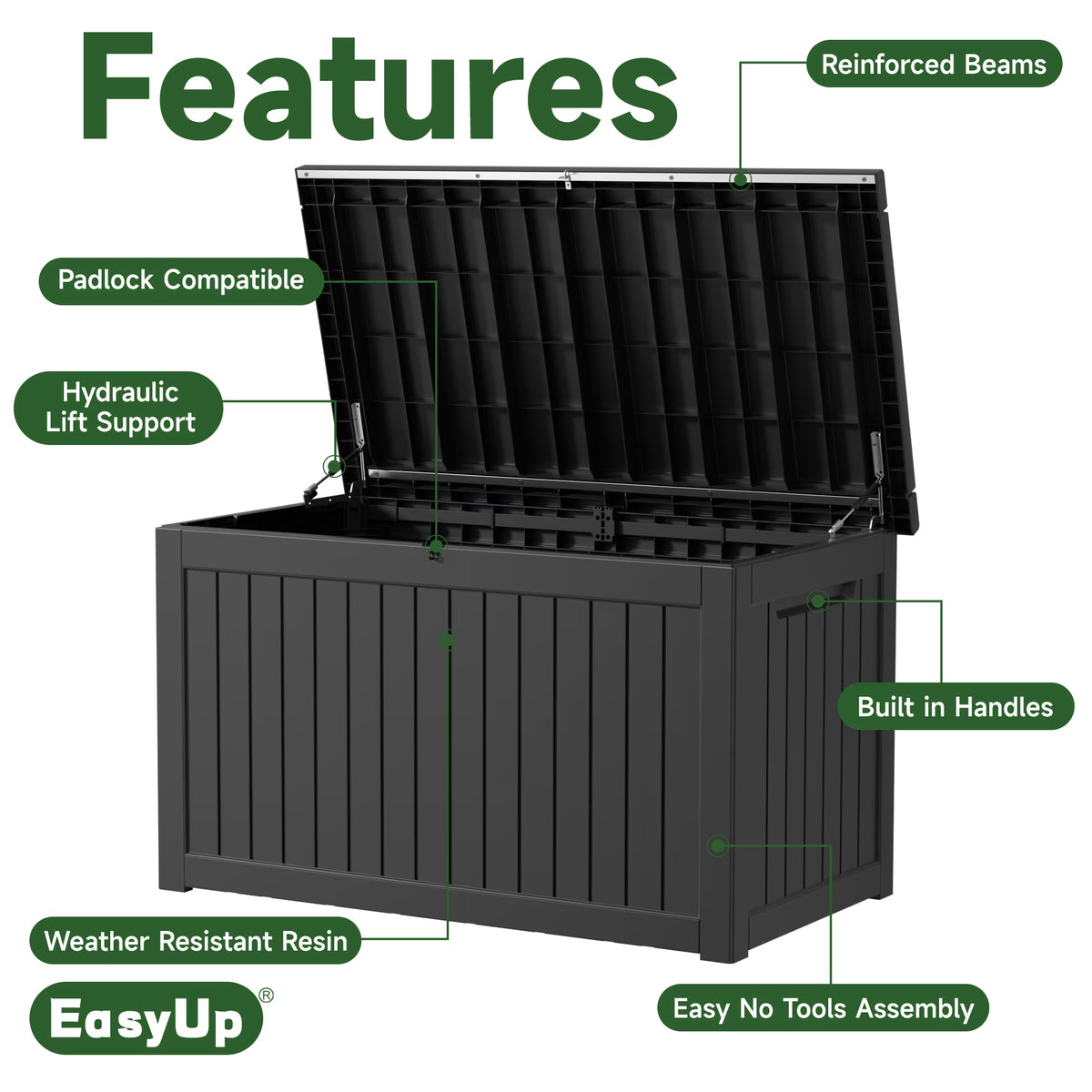 EasyUp 230 Gallon Resin Deck Box, Lockable Patio Outdoor Storage Box for Furniture, Garden Tools and Tools Storage, Waterproof Outside Storage Boxes