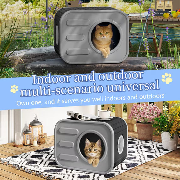 EasyUp Cat House for Indoor & Outdoor Cats, Resin Weatherproof Cat House with Camera-Shaped Design, Versatile for Home & Yard Use(Black&Grey)