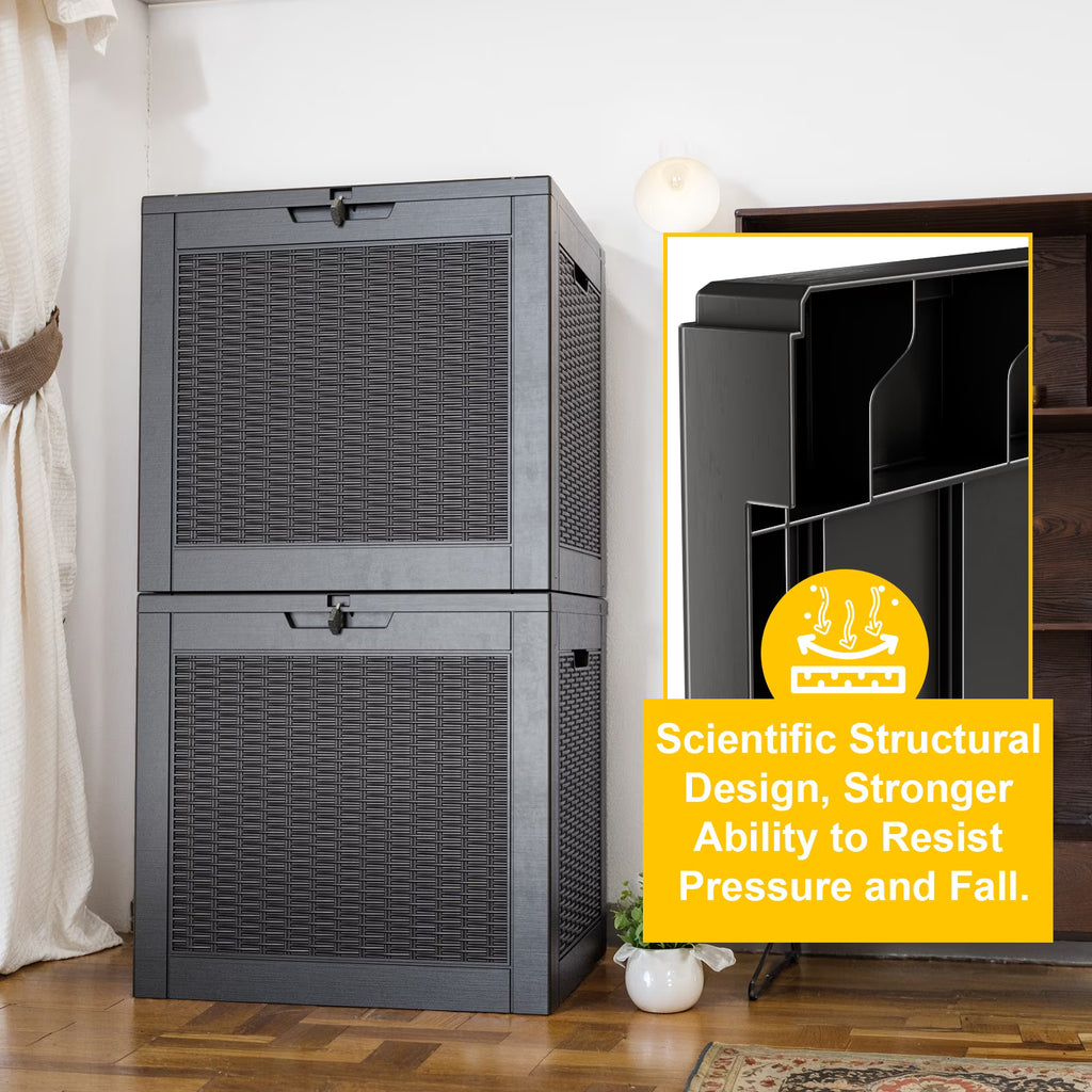 EasyUp 30 Gallon Resin Lockable Deck Box, Waterproof UV Resistant Outdoor Storage Container for Patio Furniture and Garden Tools.(Black)