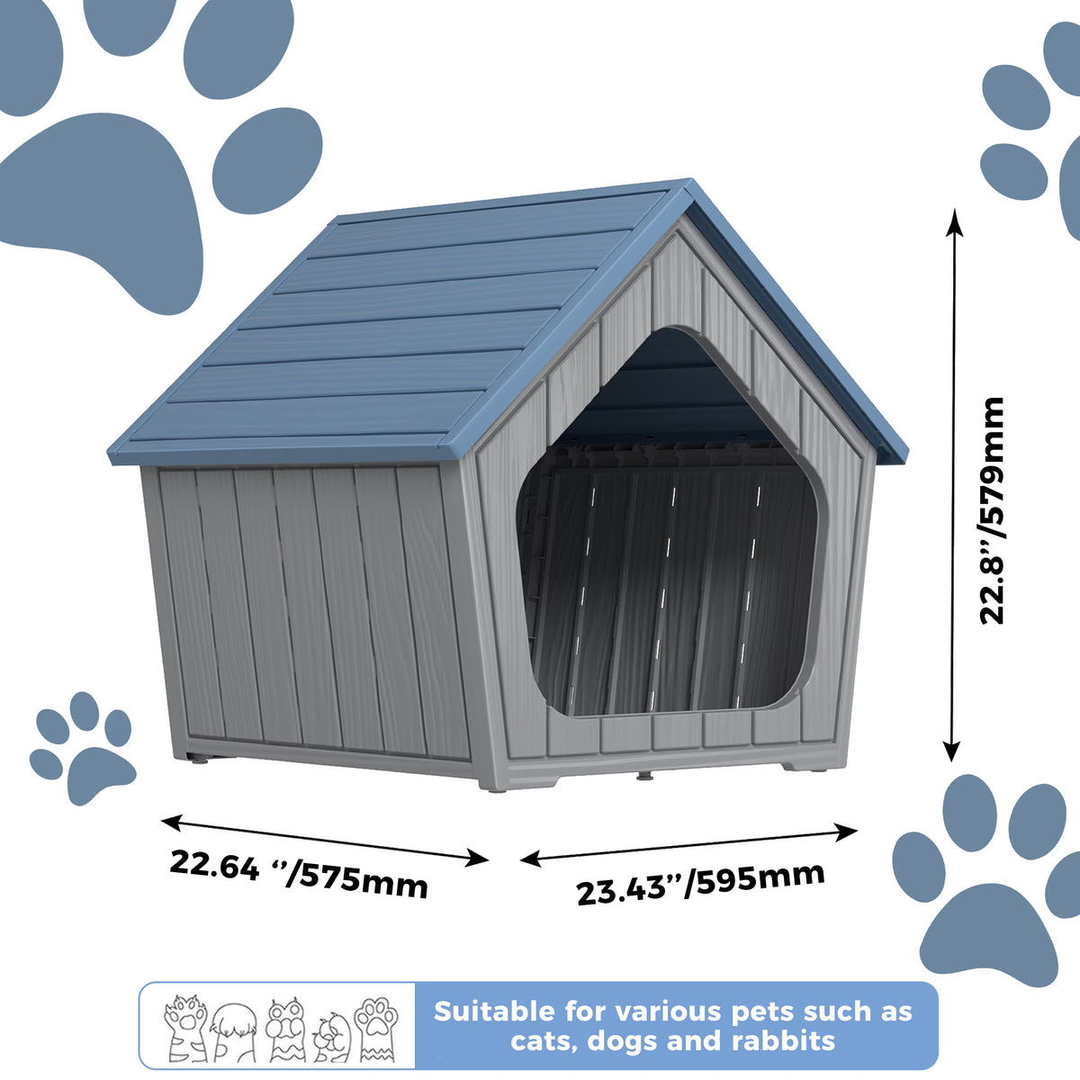 Outdoor Waterproof Cat House,23.43×22.64×22.8 Inches,Insulated Cat Shelter Feral for All Seasons,Easy to Assemble,Suitable for Cats and Small Dogs