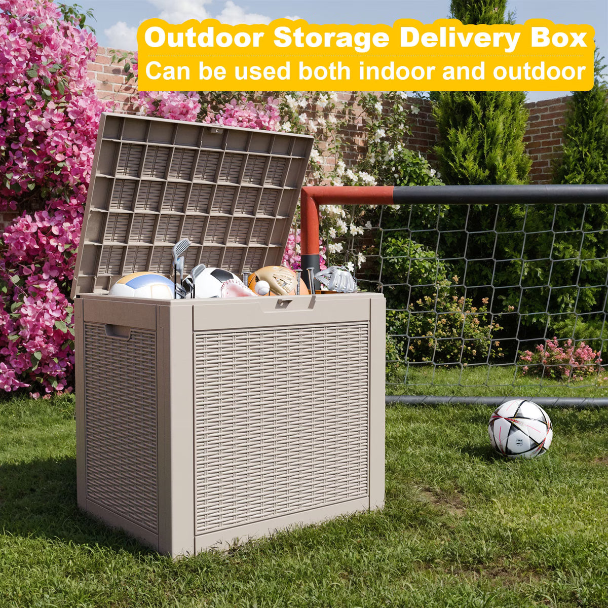 Easy Up 30 Gallon Resin Deck Box, Lockable Patio Outdoor Storage Box for Furniture, Garden Tools and Tools Storage, Waterproof Outside Storage Boxes