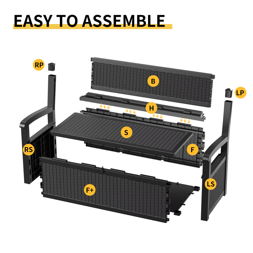 EasyUp 80 Gallon Storage Bench Deck Box Waterproof Lockable,Outdoor Storage Furniture for Patio,Garden and Porch,Tools and Cushions（Black）