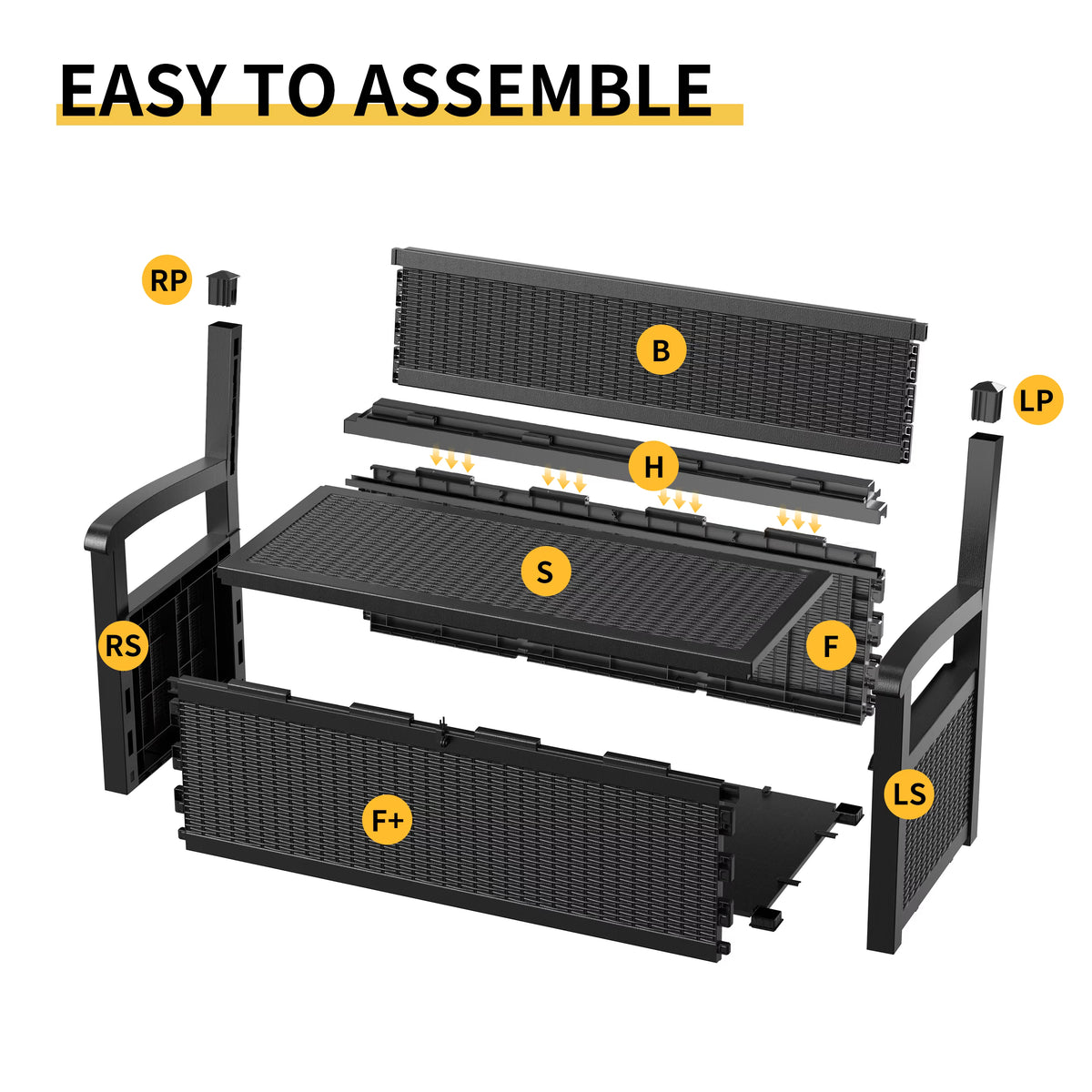 EasyUp 80 Gallon Storage Bench Deck Box Waterproof Lockable,Outdoor Storage Furniture for Patio,Garden and Porch,Tools and Cushions（Black）