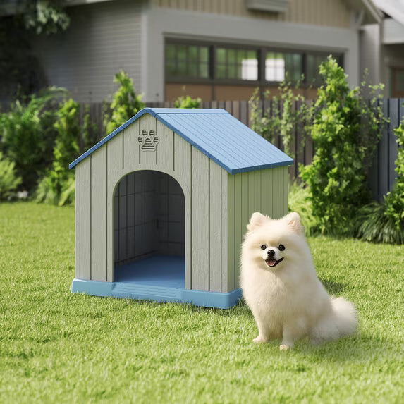 EasyUp Dog Houses Resin Small Indoor Outdoor Dog Kennel for All-Weather Use Cozy Shelter for Small Dogs in Home, Garden, or Balcony(Blue&Gray)