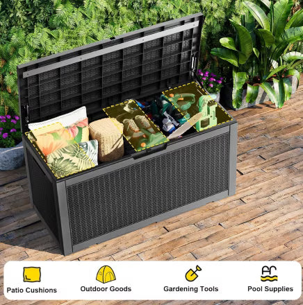 EASY UP 100 Gallon Resin Deck Box Waterproof Outdoor Storage Box for Patio Furniture Pool Accessories Indoor Storage for Cushion Garden Tools (100 Gallon, Black)