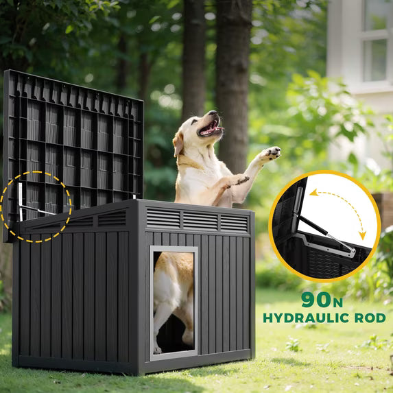 EasyUp Dog House for Both Indoor and Outdoor with Weatherproof Roof Removable Floors for Medium to Large Dogs Interior Space (Black, Medium(32.2 * 25.12 * 24.13''))