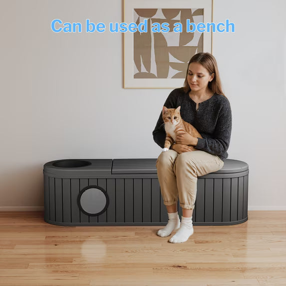 EasyUp Resin Litter Box Enclosure, Waterproof UV-Resistant PP Hidden Pet Furniture, Space-Saving Indoor House, Black