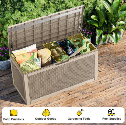 Easy Up100 Gallon Resin Deck Box, Lockable Patio Outdoor Storage Box for Furniture, Garden Tools and Tools Storage, Waterproof Outside Storage Boxes